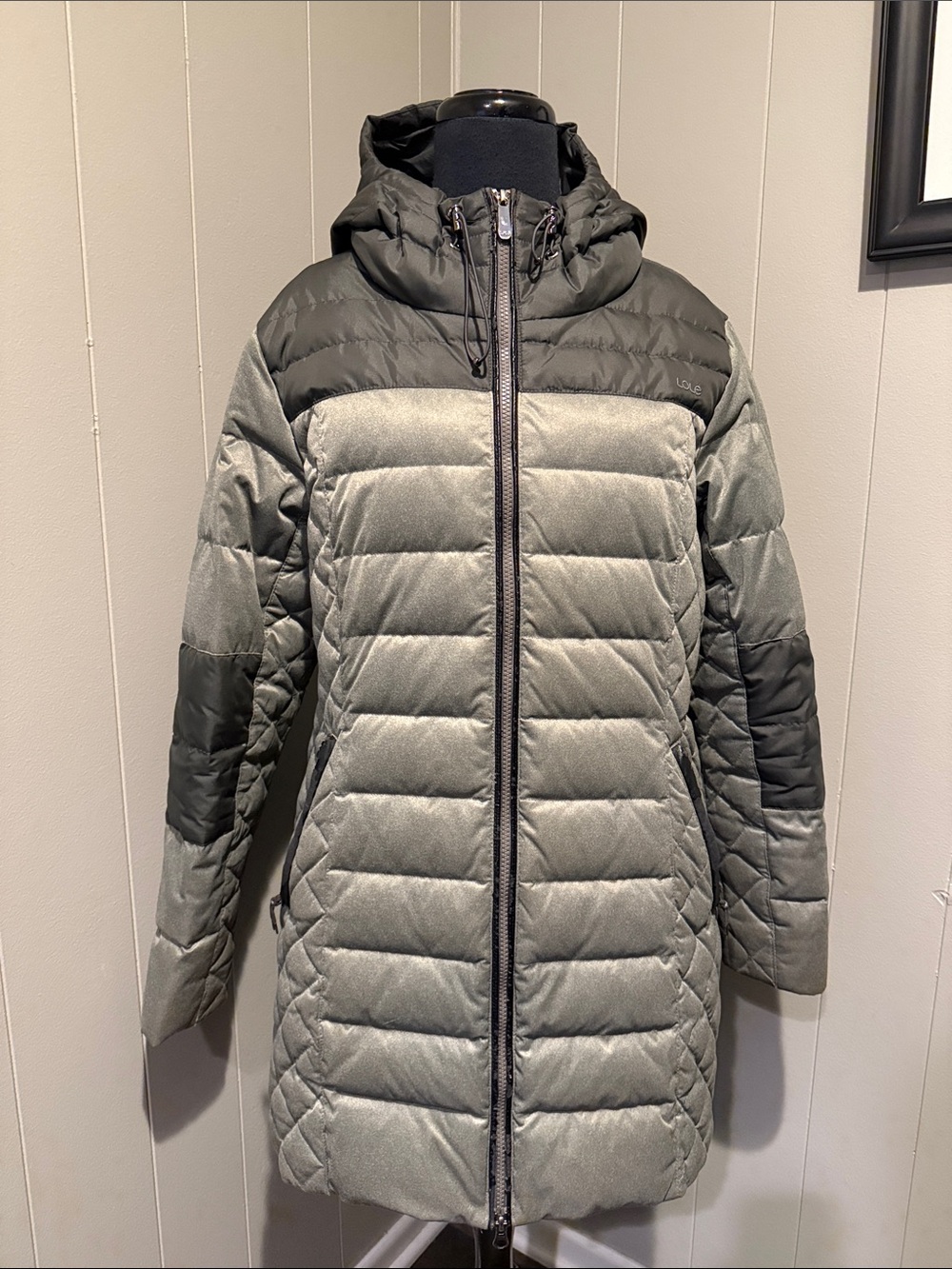 Lole Women’s XL Two-Tone Gray Hooded Long Puffer Jacket